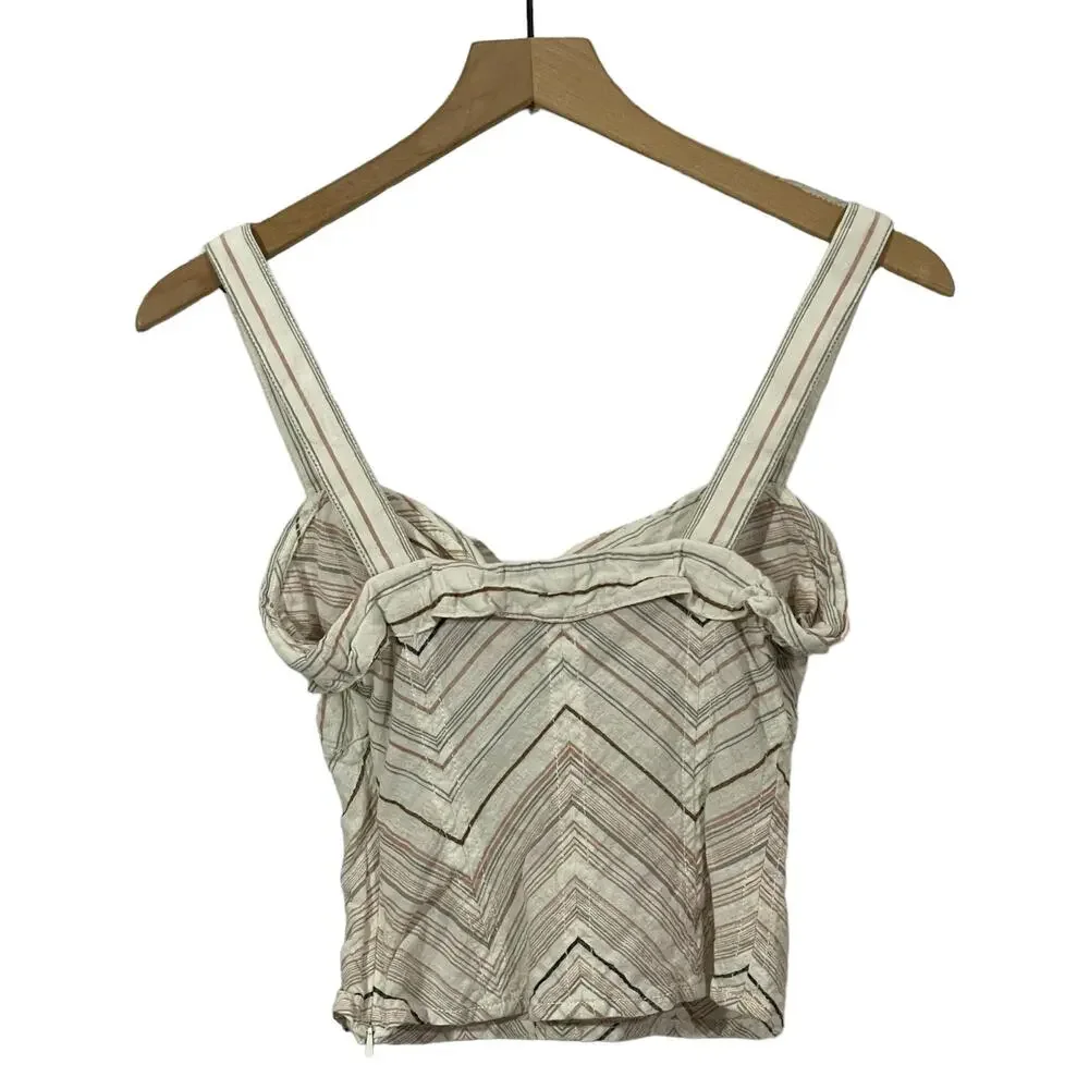 Free People Chevron Stripe Tie Front Tank - Ivory Multi - 0